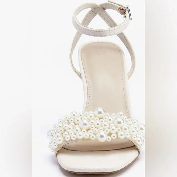 NWT Women's Open Toe Heeled Sandals Pearl Strap Stiletto, MULTI COLORS AVAILABLE
